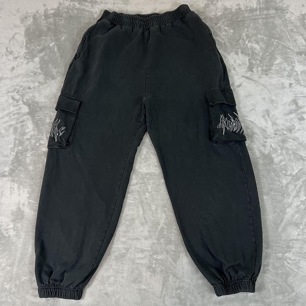 Breathe Divinity Pants Mens Large 30x28 Black Cargo Jogger Fleece Logo Gothic